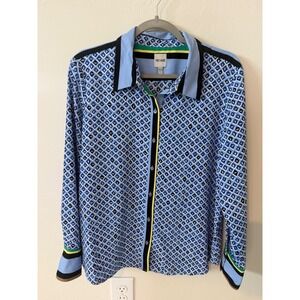 Nic + Zoe Mosaic Trimmed Shirt size large